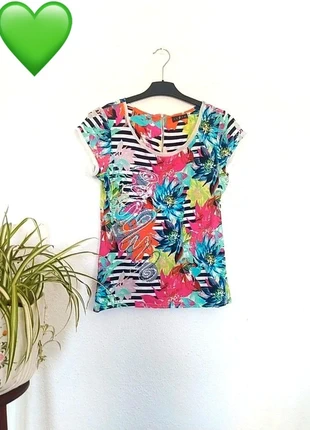 💝Elegante jersey floral multicolor con rayas T3  ( TL)🍀, merk: Vango, staat: Heel goed, maat: L / 40 / 12, € 22,00, € 23,80 inclusief Kopersbescherming