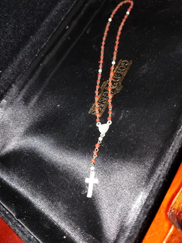 Very beautiful small and very dainty silver and red beaded vintage bracelet rosary