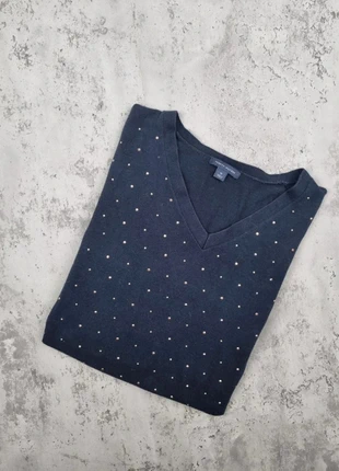 Pull col V bleu marine orné de perles Tommy Hilfiger – Taille M Femme (mesures en photos), brand: Tommy Hilfiger, condition: Very good, size: M / 38 / 10, €20.00, €21.70 includes Buyer Protection Pro