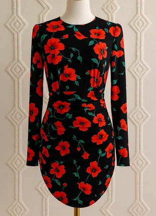 Robe mini dos nu fleurie ZARA T.S – manches longues, froncée, soirée chic, brand: Zara, condition: Very good, size: S / 36 / 8, €14.00, €15.40 includes Buyer Protection