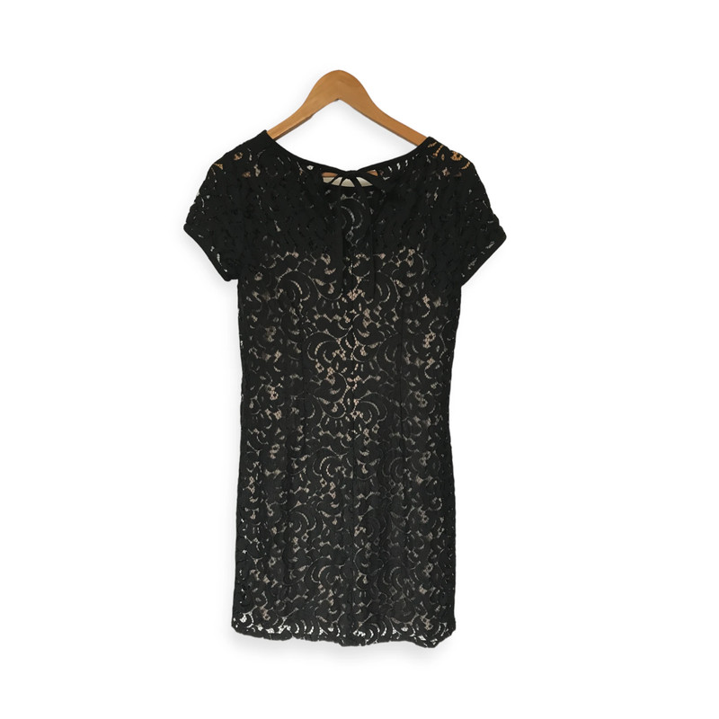 Loft black lace mini dress with Nude Underlay, Size 6 2