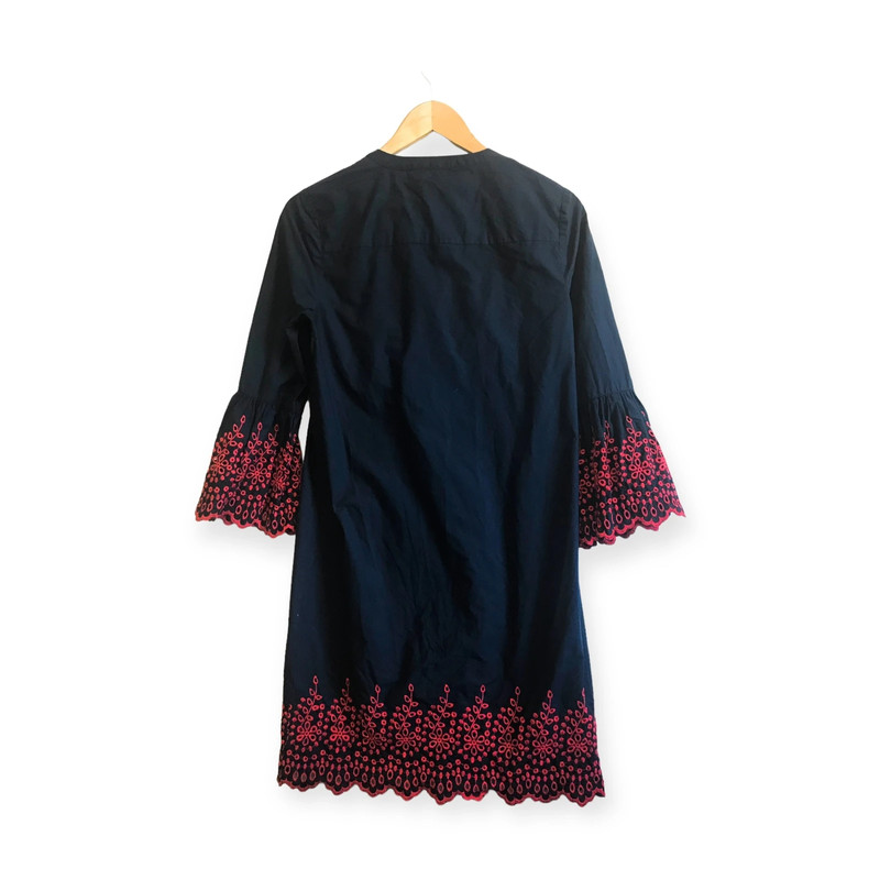 J. Crew Eyelet Bell Sleeve Navy Cotton Dress, Size XS, Embroideries 2