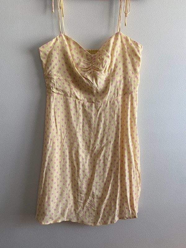 MANGO Summer Dress 'Amelia' in Pastel Yellow pink polka dot size S 1