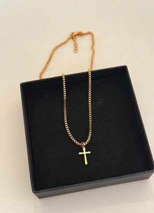 18K Gold Tiny Jesus Small Cross Men Women Box Chain Necklace, brand: Caitlyn Jones, condition: New without tags, £10.00, £11.20 includes Buyer Protection