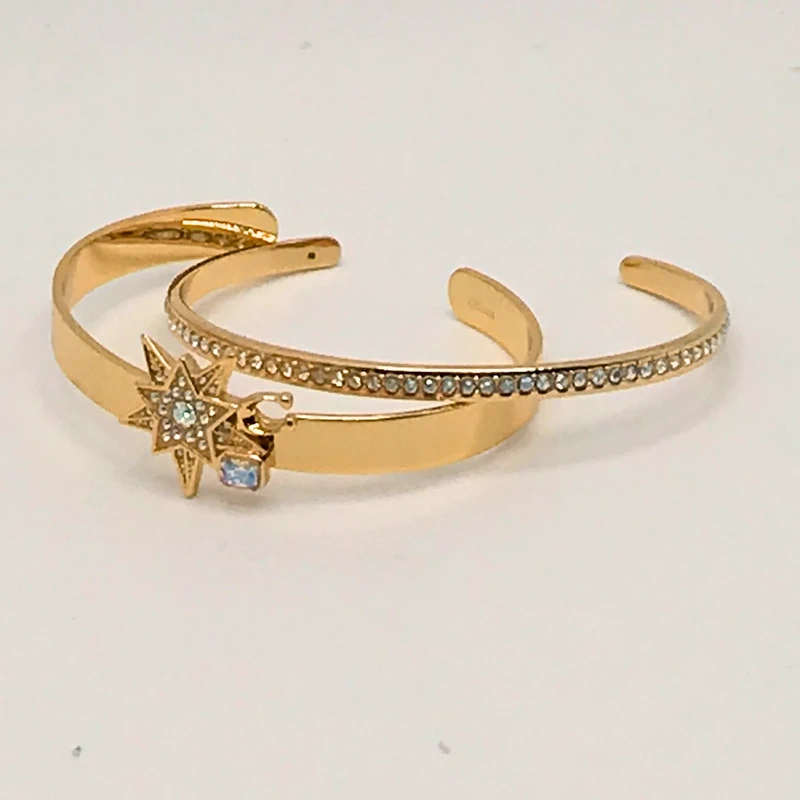 Coach Yellow Gold Swarovski Pave Crystal Signature Bangle Bracelet