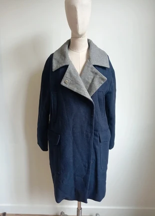 Abrigo de paño de lana azul marino con cuello amplio en contraste gris, marque: Vero Moda, état: Très bon état, taille: M / 38 / 10, 39,00 €, 41,65 € Protection acheteurs incluse