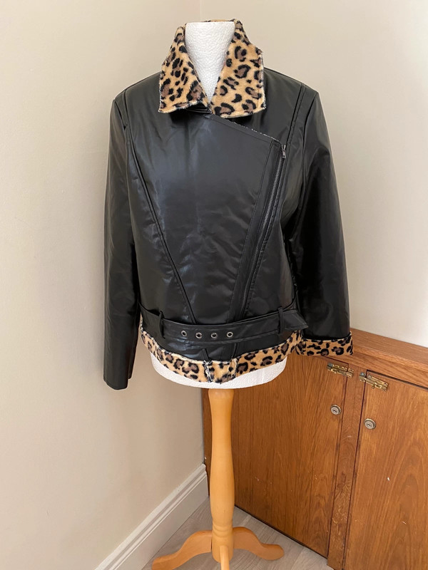 L'Agence Leopard Print Leather Moto Jacket in Natural