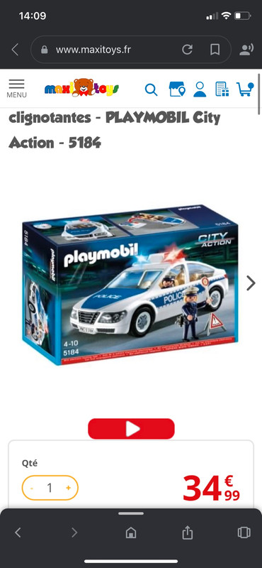 Playmobil City Action voiture de police avec lumières clignotantes - 5184