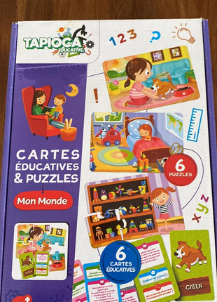 Cartes éducatives et puzzle. Les pièces de la maison