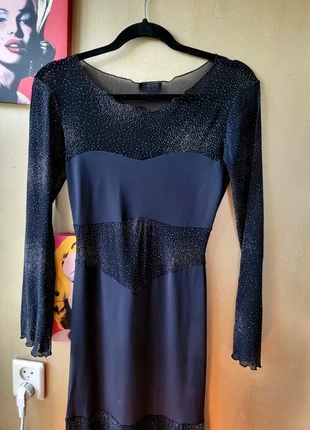 Vintage long black mesh dress low mesh back 90/00s, merk: Vintage, staat: Heel goed, maat: S / 36 / 8, € 18,00, € 19,60 inclusief Kopersbescherming
