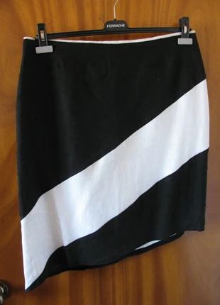Saia de Linho Preta e Branca, marca: Fangati, estado: Novo sem etiquetas, tamanho: XXL / 44 / 16, €9.99, €11.19 inclui Proteção do Comprador