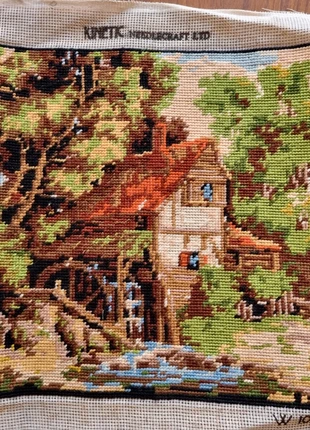 Vintage Completed Tapestry of Watermill Cottage Woodland Scene - Cushion Crafts, brand: Kinetic Needlecraft, condition: Very good, £7.00, £8.05 includes Buyer Protection
