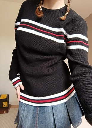 Pull noir à rayure rouge et boanches, marque: Jones, état: Neuf avec étiquette, taille: M / 38 / 10, 8,00 €, 9,10 € Protection acheteurs incluse