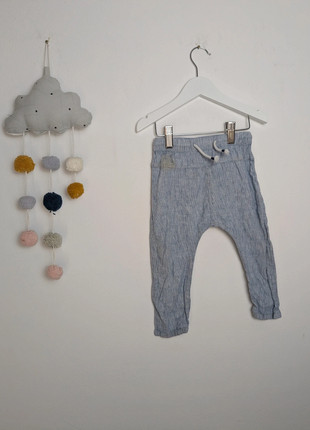 Baby Sommerhose | Baumwollleinen Mix mit Kordelzug | H&M | 74 | Denim Blue, brand: H&M, condizioni: Buone, taglia: 9-12 mesi / 74 cm, €1.20, €1.96 include la Protezione acquisti