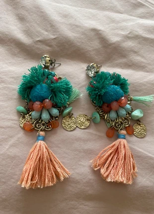 Boucles d’oreilles perles et pompons, marque: Boutique Parisienne, état: Très bon état, 4,00 €, 4,90 € Protection acheteurs incluse
