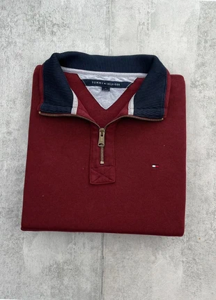 TZ81 - Half zip 1/4 zip col camionneur Tommy Hilfiger rouge bordeaux logo brodé - Taille XL, merk: Tommy Hilfiger, staat: Heel goed, maat: XL, € 27,49, € 29,56 inclusief Kopersbescherming