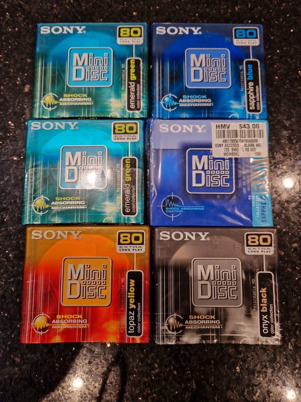 Vintage Y2k Bundle 6 x Sony Minidisc 80 Extra Long Play Colour Collection Mini Discs 1