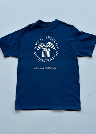 Navy Social Secuirty 90s Vintage T-shirt - Large, brand: American Vintage, condition: Good, size: L, £20.00, £21.70 includes Buyer Protection Pro