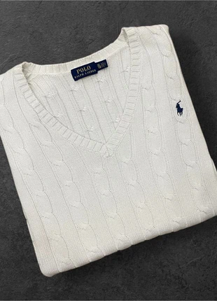 Pull torsadée Ralph lauren col v blanc logo brodé bleu marine / Taille XL Femme, marca: Ralph Lauren, estado: Muito bom, tamanho: XL / 42 / 14, €40.00, €42.70 inclui Proteção do Comprador