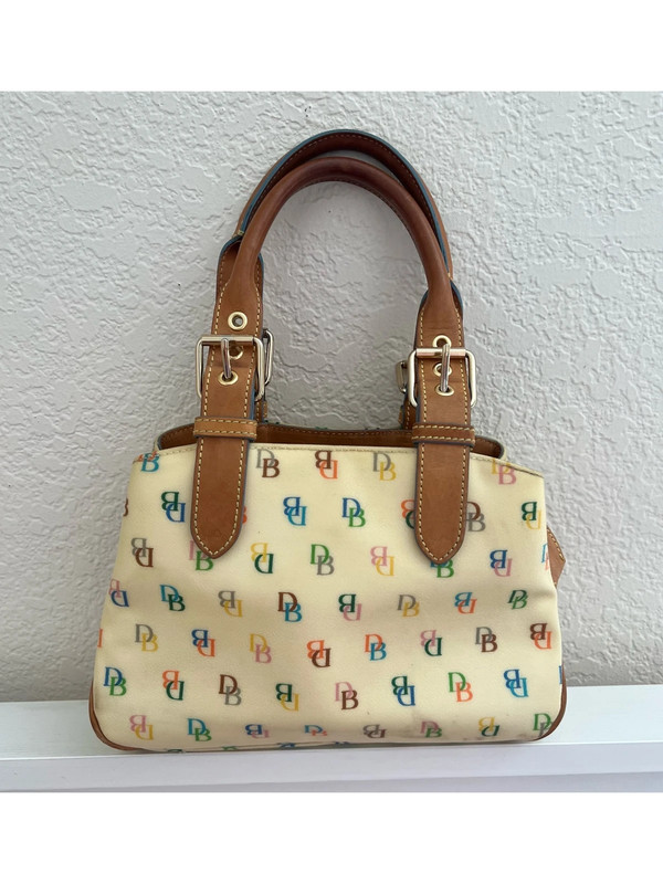 Dooney Bourke Cream Pale Yellow Vintage Small Satchel Handbag Rainbow Logo Vinted
