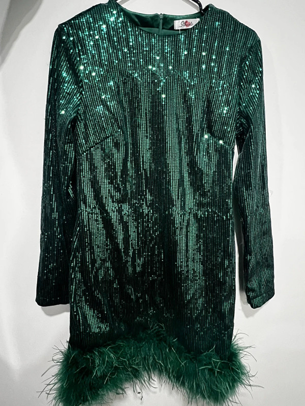 Sequin Feather Trim Long Sleeve Bodycon Mini Dress 1