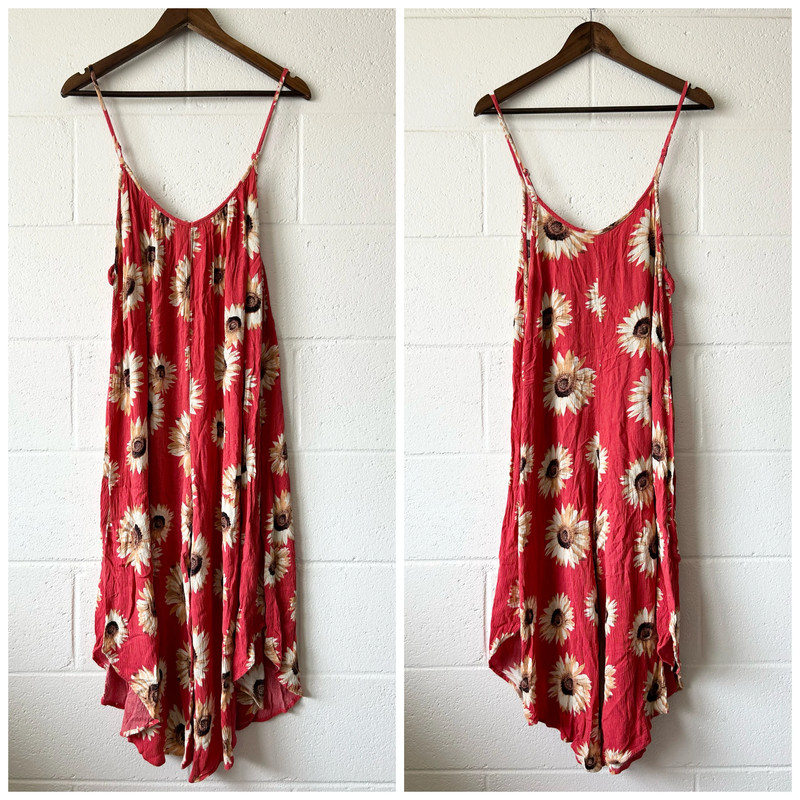 Audrey 3 + 1 Red Sunflower Flower Boho Sleeveless One-Piece Jumpsuit Women's XL 1