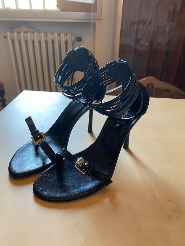 Sandali Cinti in vera pelle nera con fibbia strass Vinted
