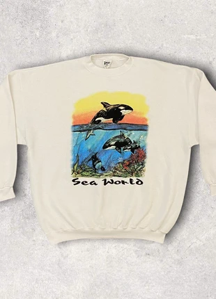 Vintage 90s USA Sea World Theme Park Shamu Orca white sweatshirt, brand: Tultex, condition: Good, size: XXL, £40.00, £42.70 includes Buyer Protection Pro