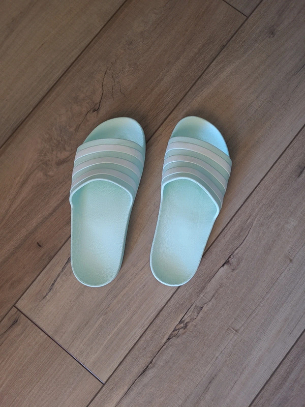 Turquoise adidas Stripe slides 1