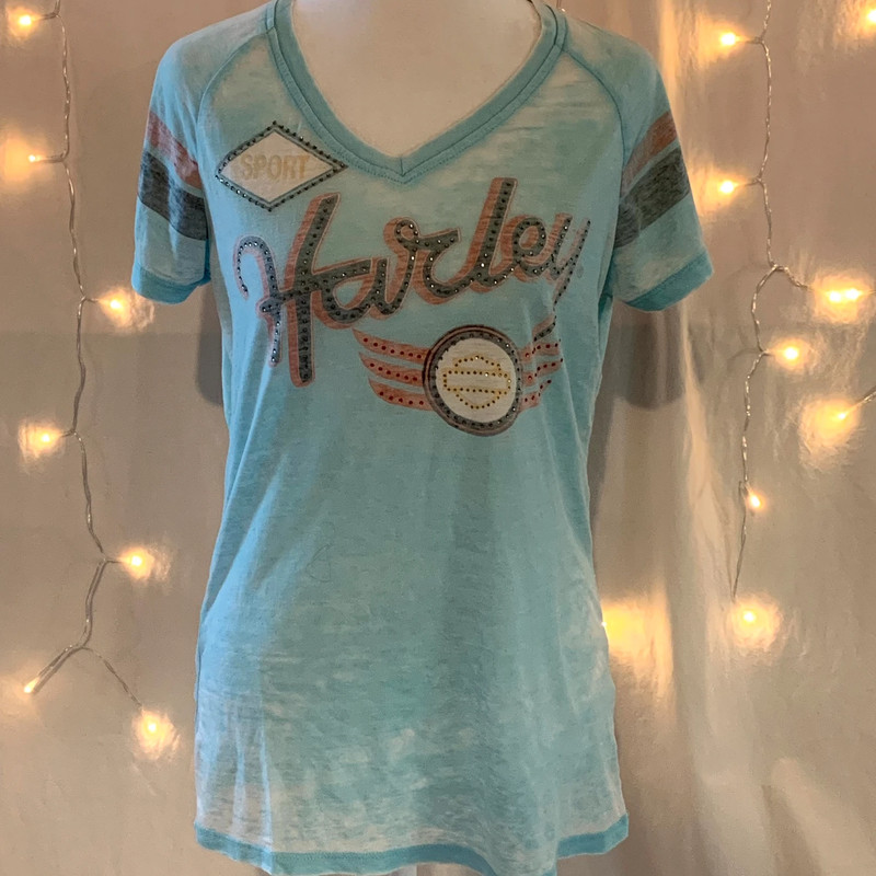 Vintage Harley Davidson Y2K Blue Sheer Double-Sided '03 Tee - Size Medium 1