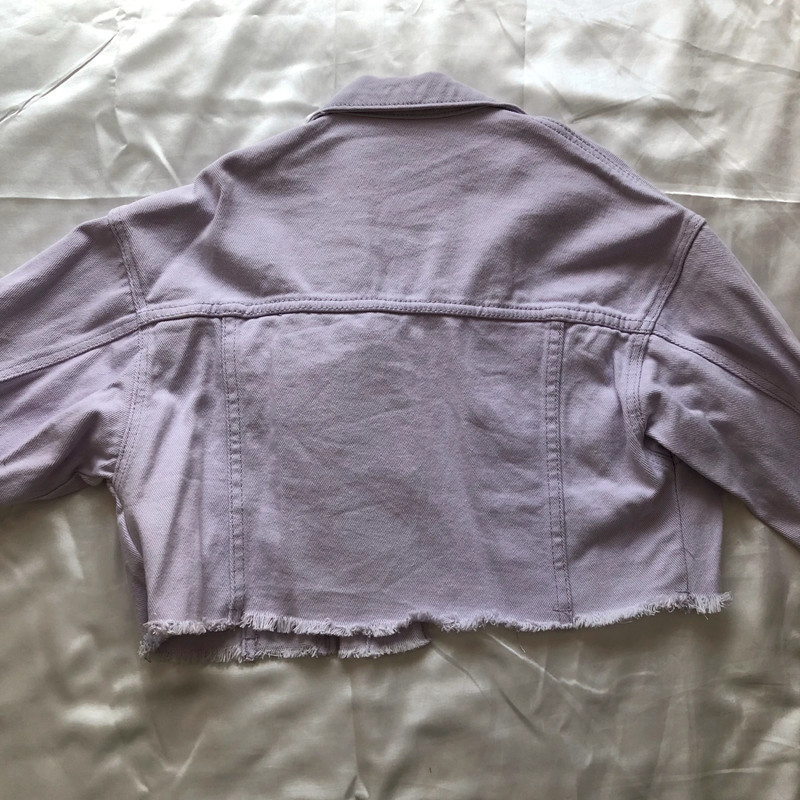 Lilac Distressed Cropped Denim Jacket