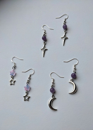 3x Handmade Amethyst Celestial Earrings with 925 Silver Plated Hooks & Stainless Steel, condition: New with tags, £11.50, £12.78 includes Buyer Protection