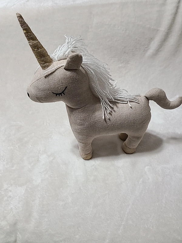 Pillowfort Beige Unicorn with Gold Hoofs And Horn  Size- 12x 15 5