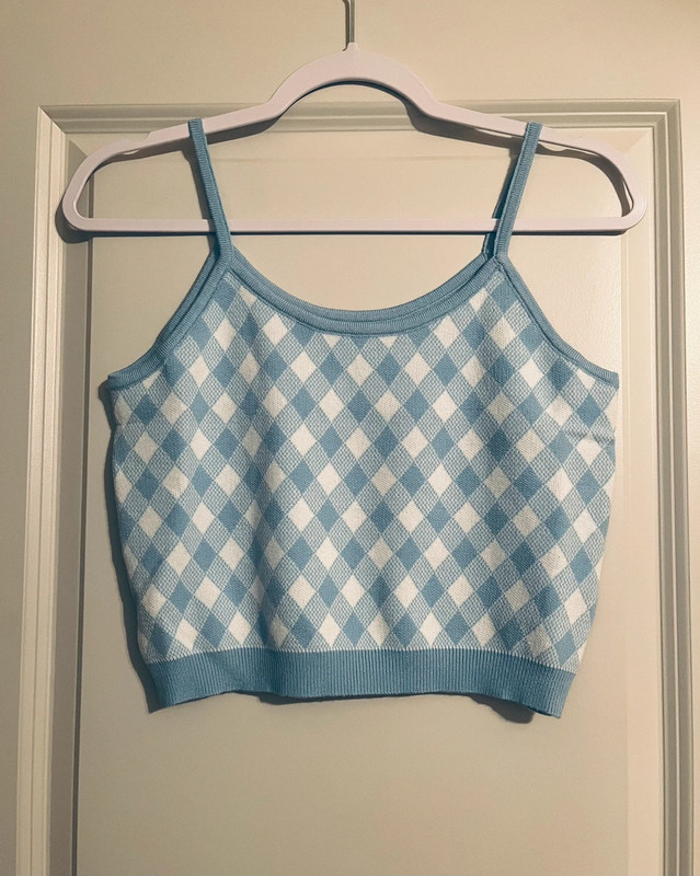 Shein Gingham Pattern Cami Knit Top Size Large 1