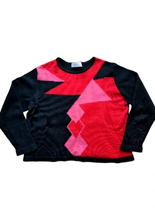 pull vintage court noir rouge fuchsia made in france laine 80s 90s coupe crop graphique 38fr, brand: Edwige, condizioni: Ottime, taglia: M / IT 42 / EU 38, €20.00, €21.70 include la Protezione acquisti