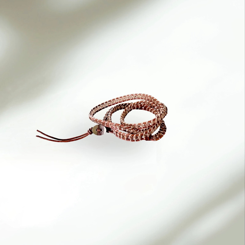 Tan Leather Corded Crystal Wrap Bracelet 2