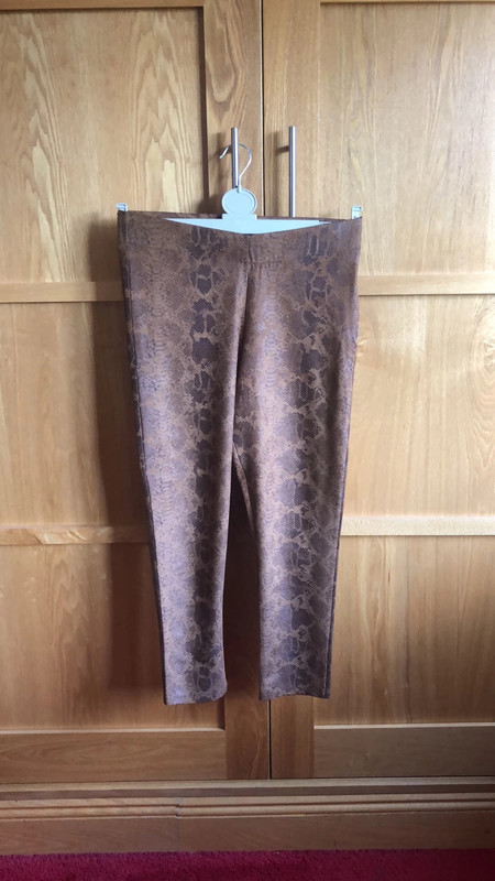 M&S stretch brown faux snakeskin leggings size 10/12