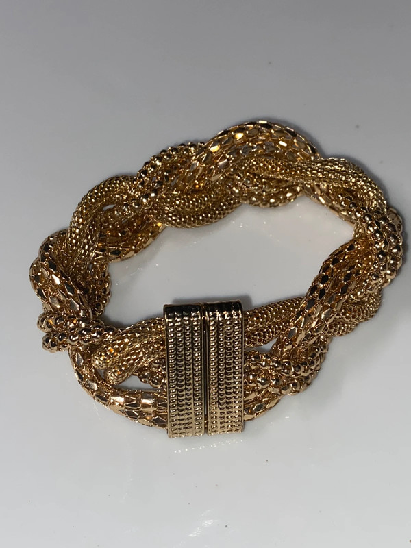 Goldtone metal twisted mesh bracelet magnetic clasp 2