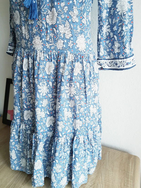 Piękna sukienka niebiesko biała S-M ⭐ L.O.G.G. ⭐ boho kwiaty frędzle 5