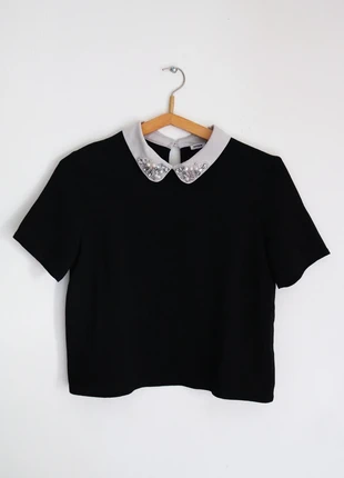 Blusa nera a maniche corte con colletto gioiello Pimkie, brand: Pimkie, condizioni: Ottime, taglia: M / IT 42 / EU 38, €5.00, €5.95 include la Protezione acquisti