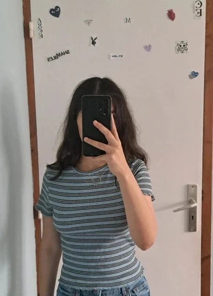 Top a manche courte a rayures noire, blanche et bleue, brand: sansnom., condition: Very good, size: M / 38 / 10, €4.00, €4.90 includes Buyer Protection