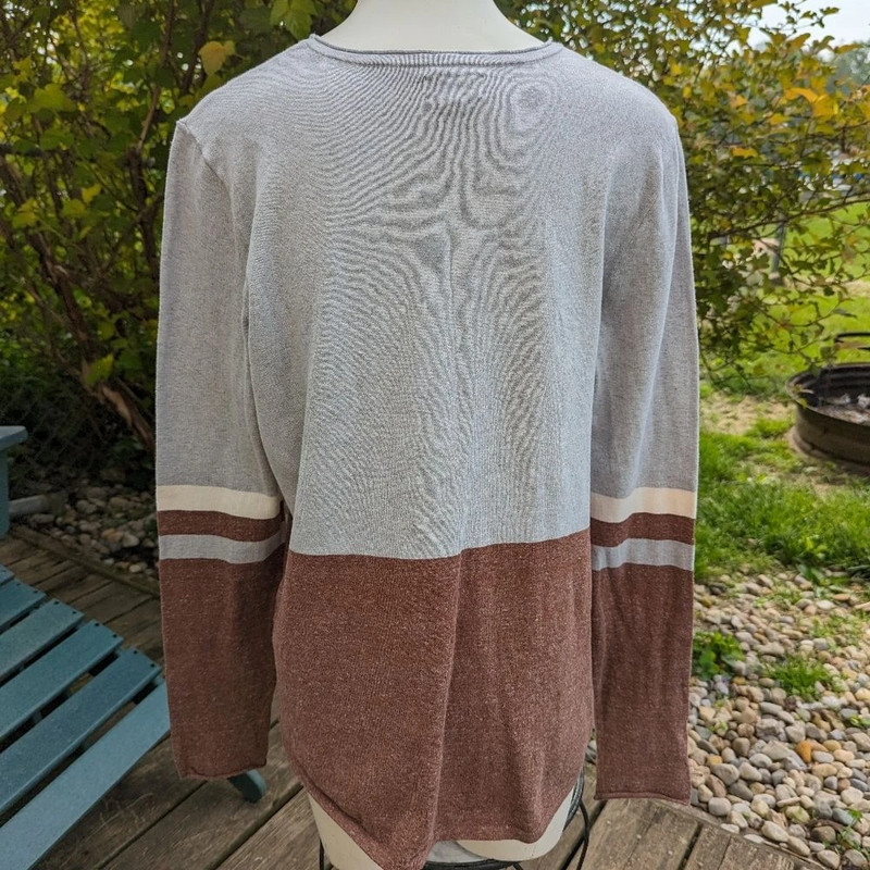 Unisex Duluth Trading Co Cotton blend Striped smooth knit LS Roll neck tee Sz Lg 3