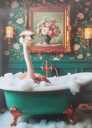 Affiche poster sur toile une autruche prenant son bain 40x30cm environ, marque: Art, état: Neuf sans étiquette, 9,00 €, 10,15 € Protection acheteurs (Pro) incluse