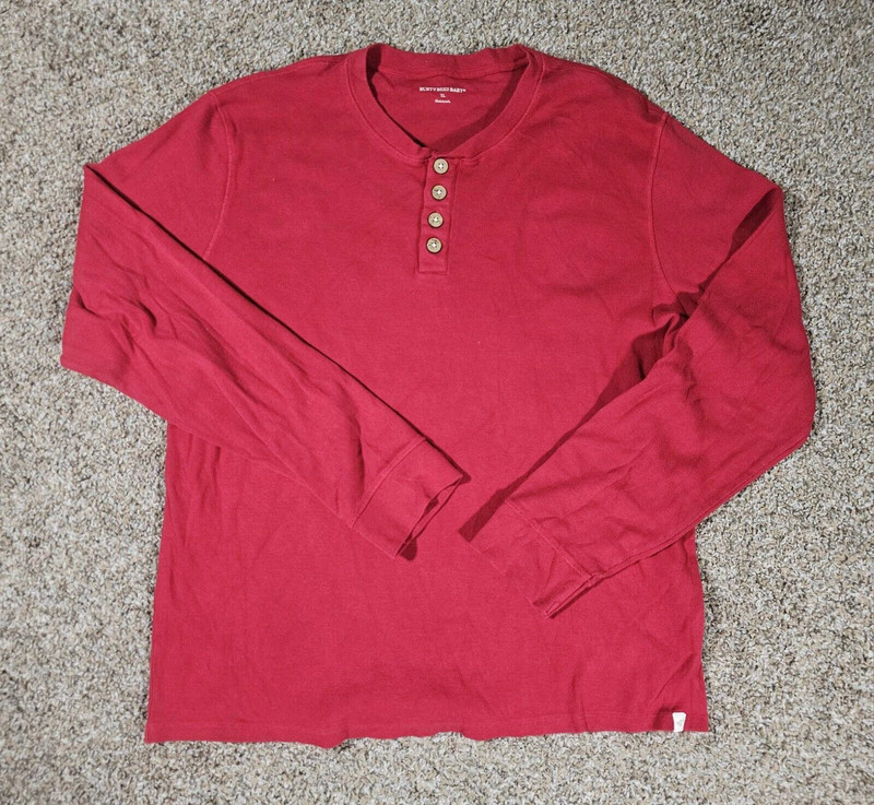 Burt'S Bees Baby Thermal Men Xl Red Henley Ls Organic Cotton 1