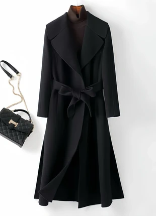 100% premium wool coat - lace-lined, long belted (black), brand: Parminous, condition: New with tags, size: L / 40 / 12, €99.00, €104.65 includes Buyer Protection Pro