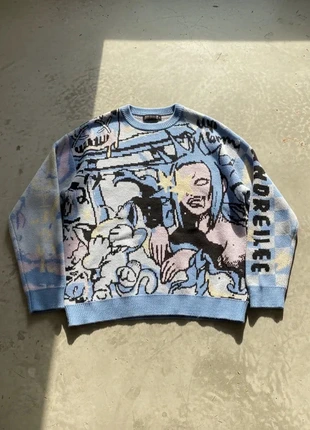 Pull bleu à motifs graphiques, style oversize streetwear, état: Très bon état, taille: M, 50,90 €, 54,15 € Protection acheteurs incluse