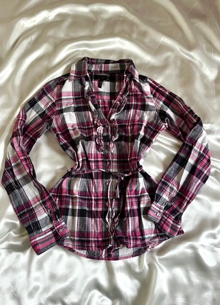 Chemise cintré motif tartan à froufrou et noeud - officecore y2k, marque: Top Vintage, état: Très bon état, taille: S / 36 / 8, 19,00 €, 20,65 € Protection acheteurs (Pro) incluse