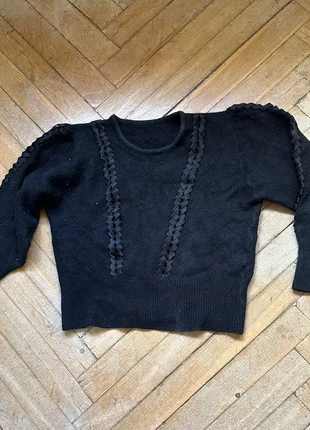 Jersey negro cropped mujer | Detalle trenzado | Manga ajustada | Punto cálido, marque: Vintage Dressing, état: Bon état, taille: XS / 34 / 6, 6,00 €, 7,00 € Protection acheteurs incluse