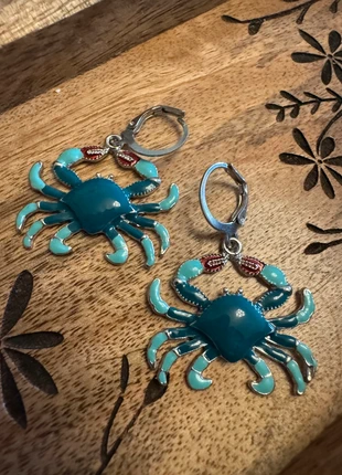 Crab earrings cancer star sign teal enamel, brand: NO LABEL, condition: Very good, £1.00, £1.75 includes Buyer Protection