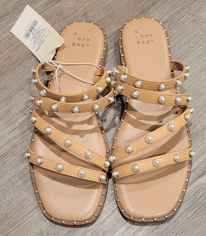 A New Day Women's Beaded Strap Sandals Size 6.5 Light Tan 1